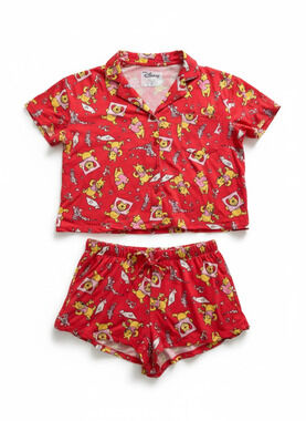 Disney Winnie the Pooh Heart Print Button-Down Short Pajama Set